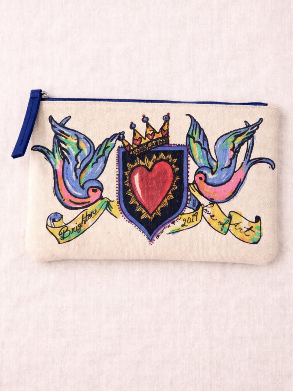 Brighton Love of Art Canvas Zipper Pouch 2019 Birds Heart Cosmetic Bag